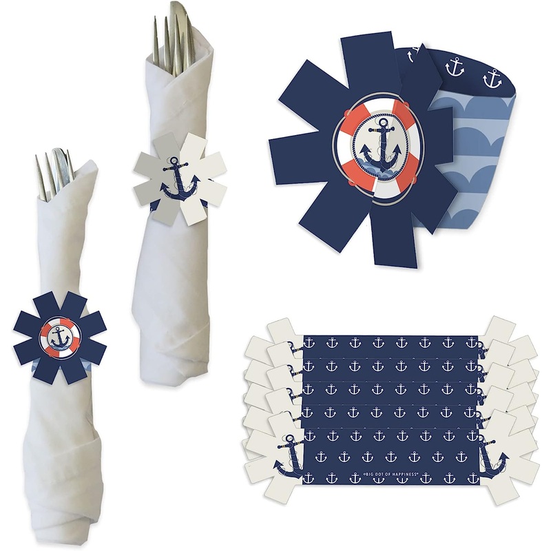 Ahoy - Nautical - Baby Shower or Birthday Party Paper Napkin Holder - Napkin Rings - Set of 24