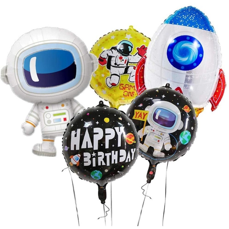 Astronaut and Rocket Bouquet - 5 Balloons - With Helium