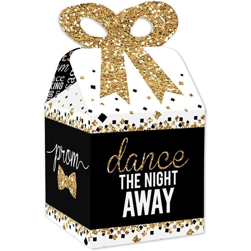 Prom - Square Favor Gift Boxes - Prom Night Party Bow Boxes - Set of 12