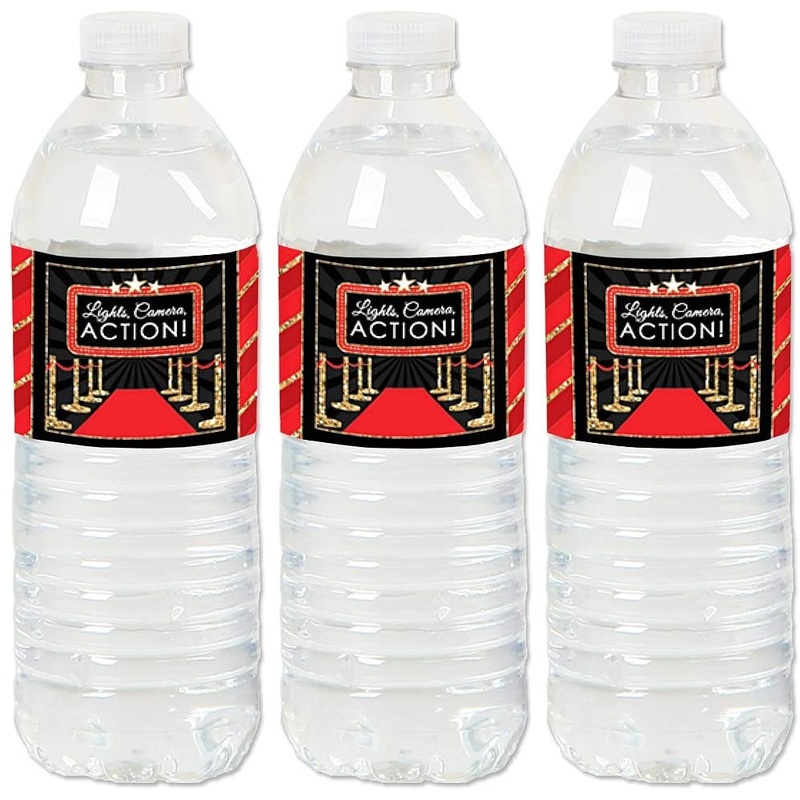 Red Carpet Hollywood - Movie Night Party Water Bottle Sticker Labels - Set of 20