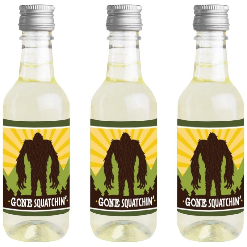 Sasquatch Crossing - Mini Wine and Champagne Bottle Label Stickers - Bigfoot Party or Birthday Party Favor Gift for Women and Men - Set of 16