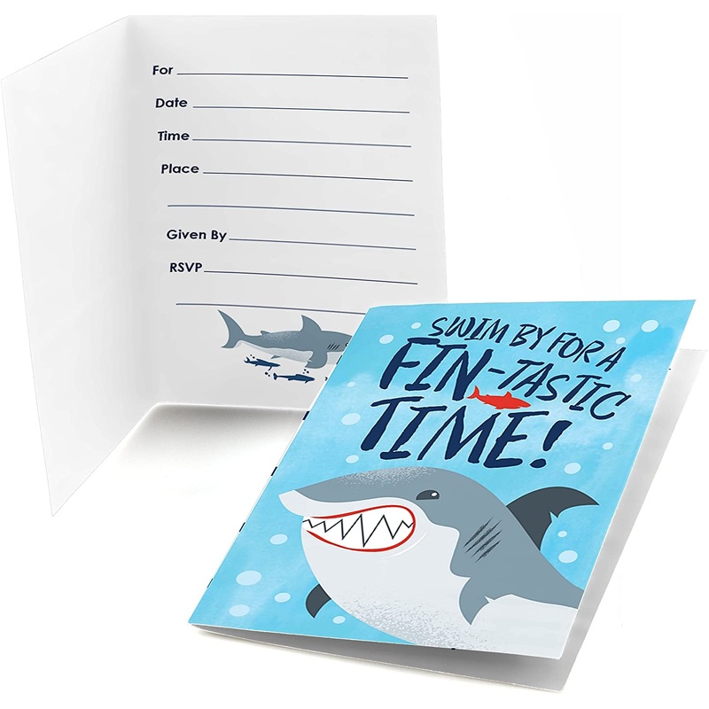 Shark Zone - Fill In Jawsome Shark Party or Birthday Party Invitations (8 count)