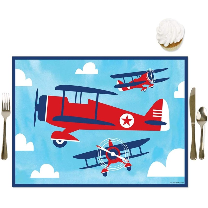 Taking Flight - Airplane - Party Table Decorations - Vintage Plane Baby Shower or Birthday Party Placemats - Set of 16
