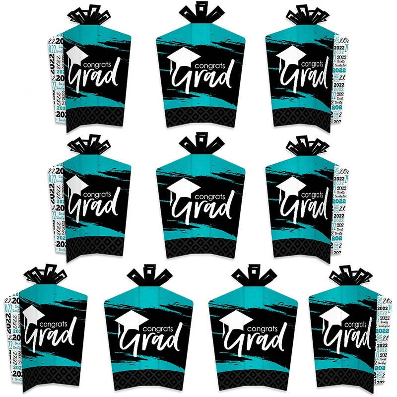 Teal Grad - Best is Yet to Come - Table Decorations - 2022 Turquoise Graduation Party Fold and Flare Centerpieces - 10 Count