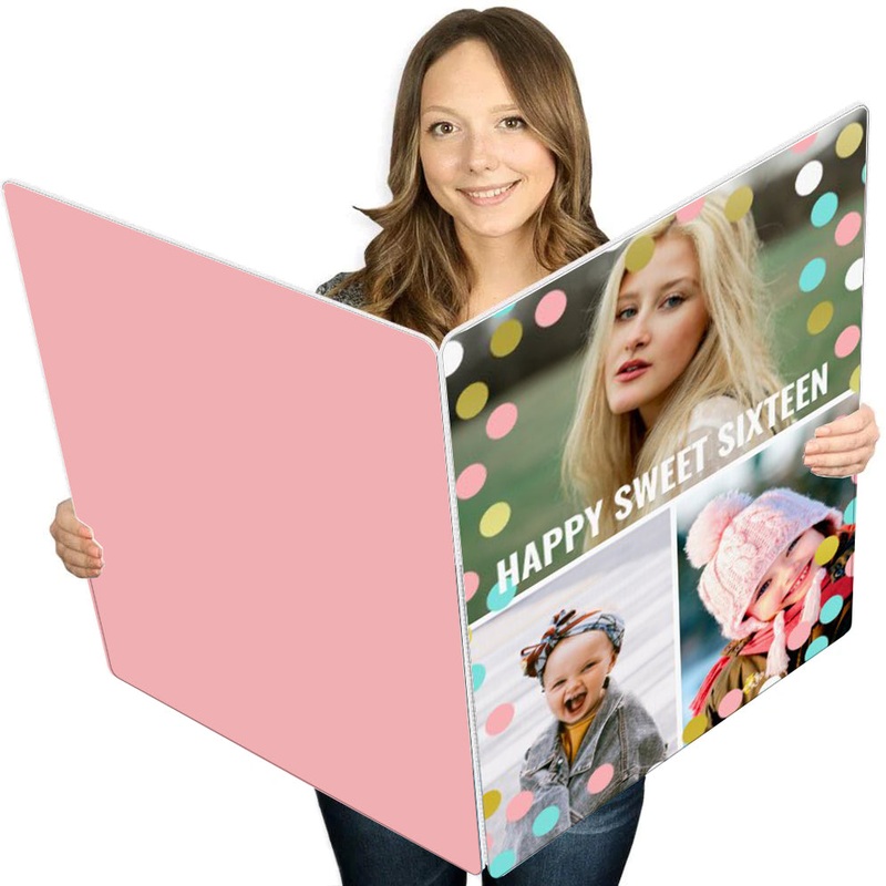 Three Photo Collage Confetti Sweet Sixteen Custom Giant Greeting Card - Big Shaped Jumborific Card - 16.5 x 22 inches