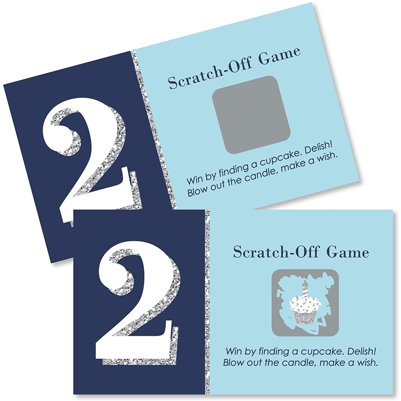 Two Much Fun - Boy - 2nd Birthday Party Game Scratch Off Cards - 22 Count