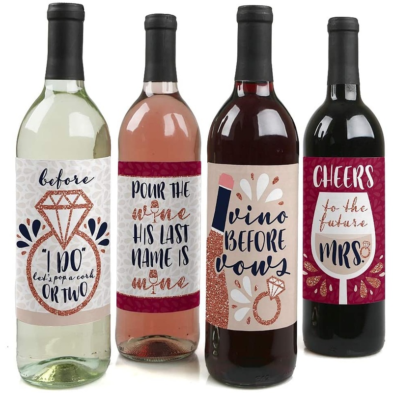 Vino Before Vows - Winery Bridal Shower or Bachelorette Party Decorations for Women and Men - Wine Bottle Label Stickers - Set of 4