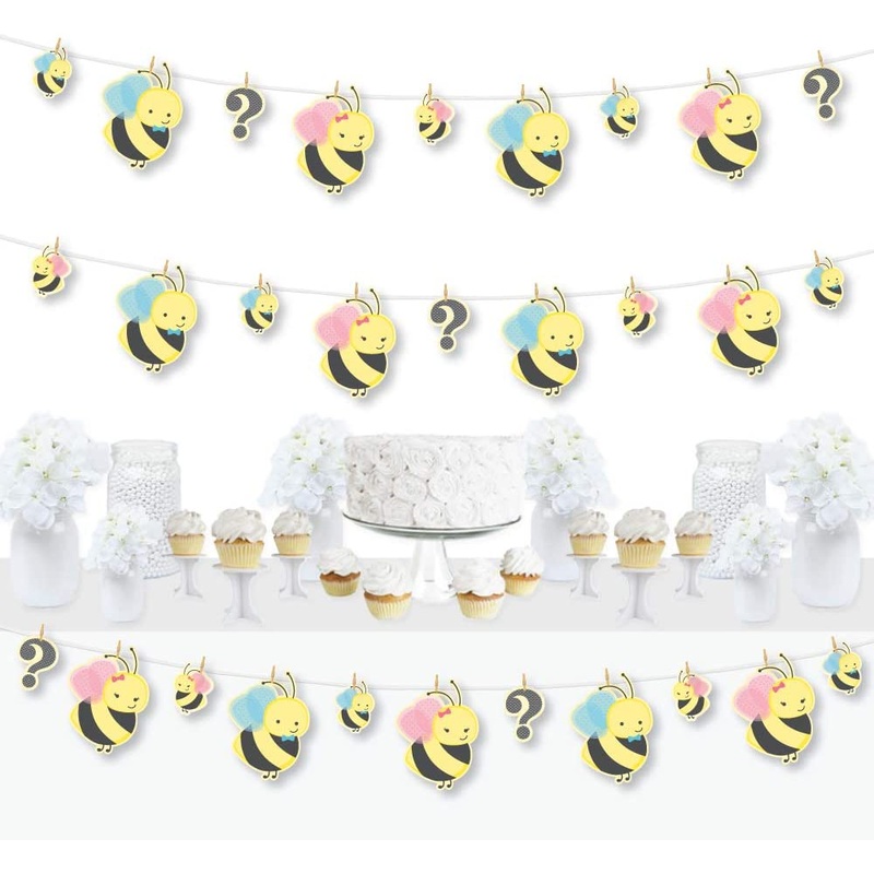 What Will it Bee - Gender Reveal DIY Decorations - Clothespin Garland Banner - 44 Pieces