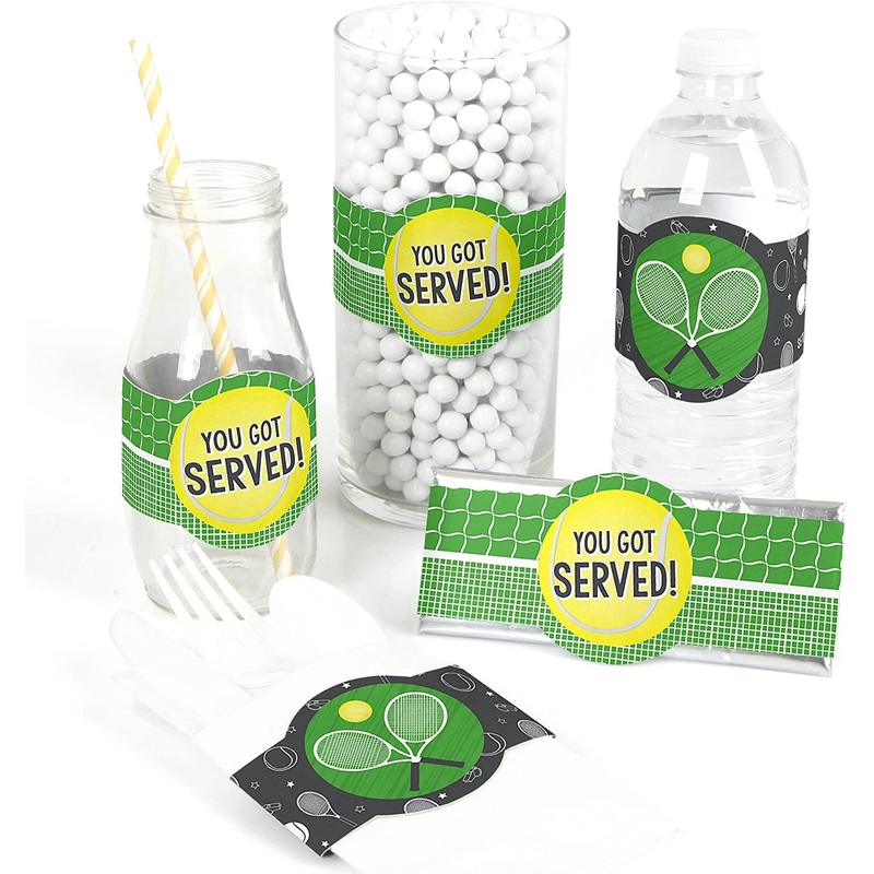 You Got Served - Tennis - DIY Party Supplies - Baby Shower or Tennis Ball Birthday Party DIY Wrapper Favors & Decorations - Set of 15