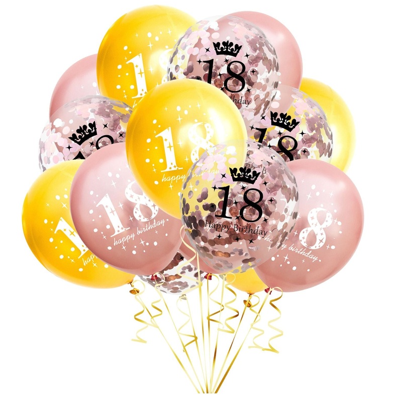 15 Packs Confetti Balloons 12 Inch Latex Clear Birthday Balloons (18 years old) - With Helium