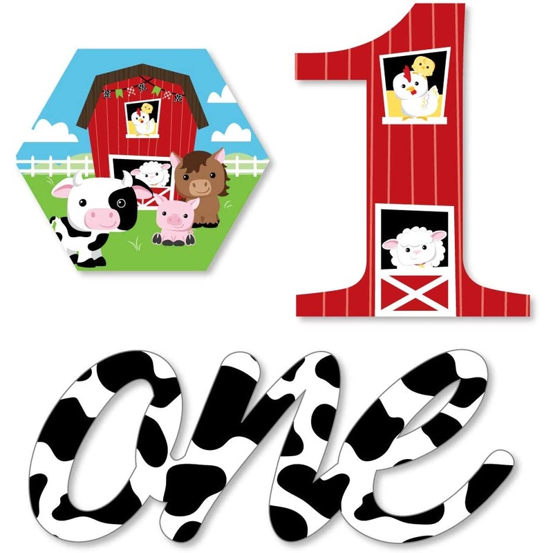1st Birthday Farm Animals - DIY Shaped Barnyard First Birthday Party Cut-Outs - 24 Count