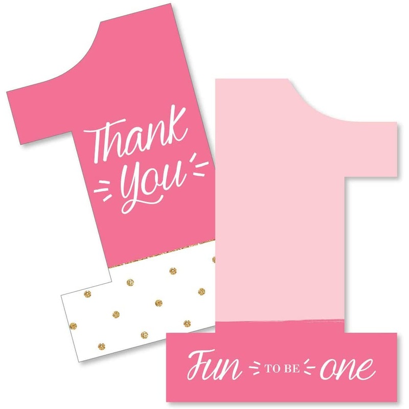 1st Birthday Girl - Fun to be One - Shaped Thank You Cards - First Birthday Party Thank You Note Cards with Envelopes - Set of 12