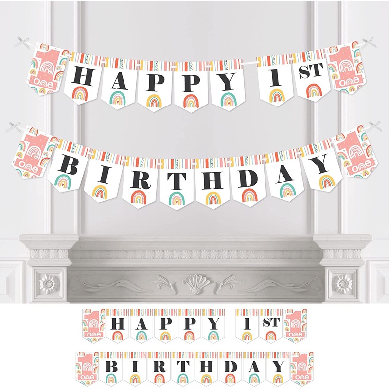 1st Birthday Hello Rainbow - Boho First Birthday Party Bunting