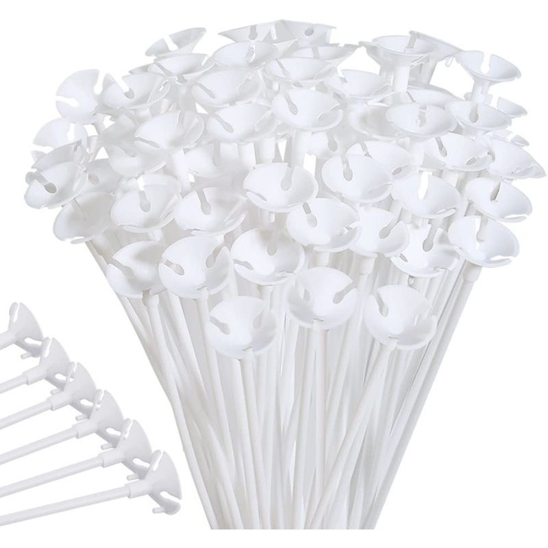 20 Pieces White Plastic Balloon Sticks Holders and Cups (40cm)