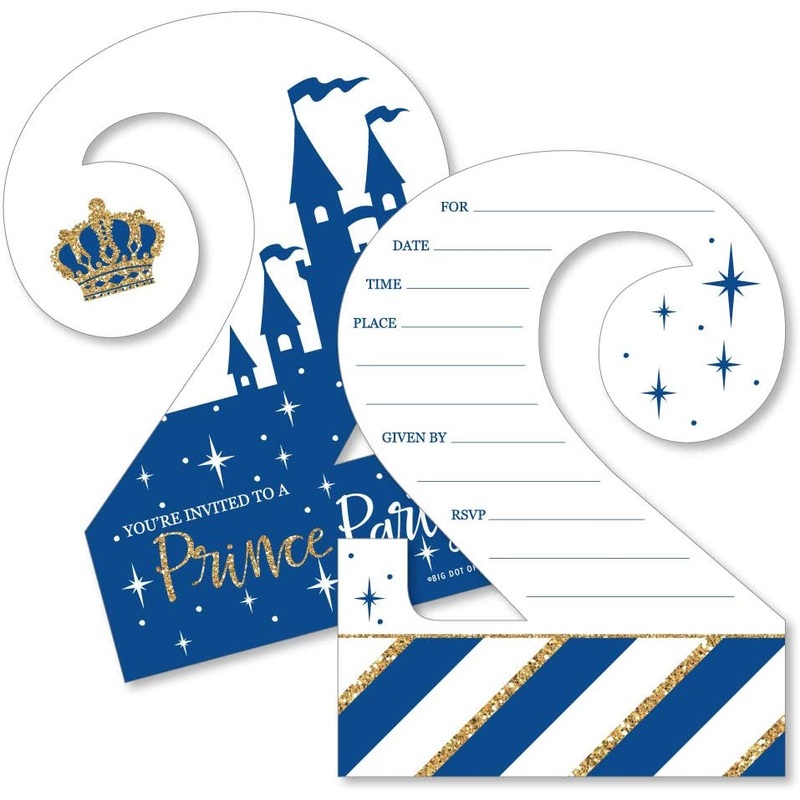 2nd Birthday Royal Prince Charming - Shaped Fill-In Invitations - Second Birthday Party Invitation Cards with Envelopes - Set of 12