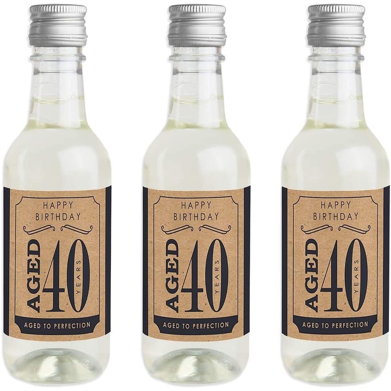 40th Milestone Birthday - Mini Wine and Champagne Bottle Label Stickers - Birthday Party Favor Gift for Women and Men - Set of 16