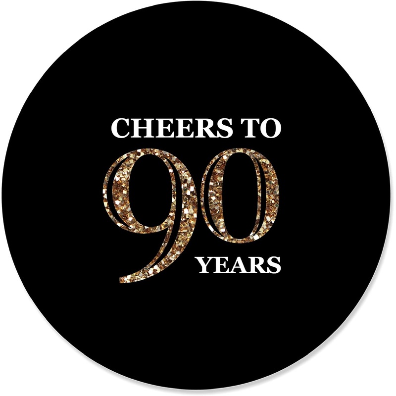 Adult 90th Birthday - Gold - Birthday Party Circle Sticker Labels - 24 Count