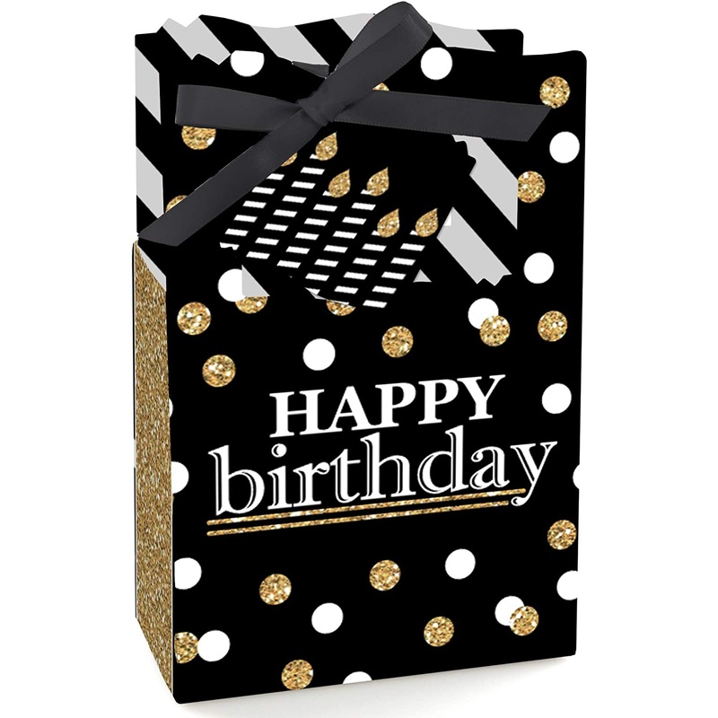 Adult Happy Birthday - Gold - Birthday Party Favor Boxes - Set of 12