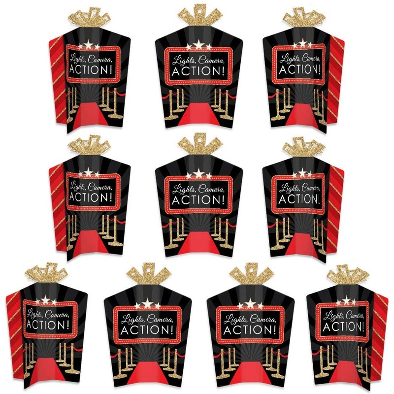 Red Carpet Hollywood - Table Decorations - Movie Night Party Fold and Flare Centerpieces - 10 Count