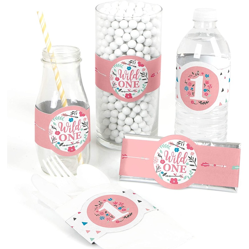 She's a Wild One - DIY Party Supplies - Boho Floral 1st Birthday Party DIY Wrapper Favors and Decorations - Set of 15