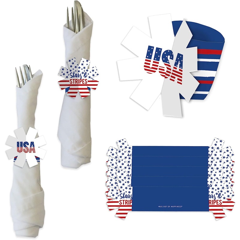 Stars and Stripes - Patriotic Party Paper Napkin Holder - Napkin Rings - Set of 24