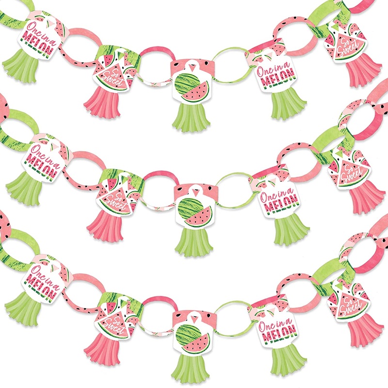 Sweet Watermelon - 90 Chain Links and 30 Paper Tassels Decoration Kit - Fruit Party Paper Chains Garland - 21 feet