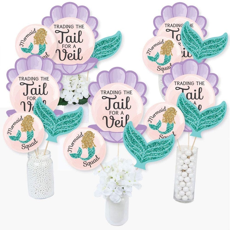 Trading The Tail for A Veil - Mermaid Bachelorette or Bridal Shower Centerpiece Sticks - Table Toppers - Set of 15