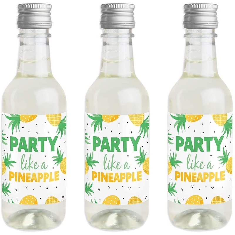 Tropical Pineapple - Mini Wine and Champagne Bottle Label Stickers - Summer Party Favor Gift for Women and Men - Set of 16