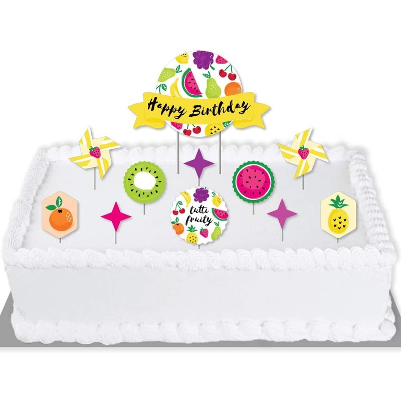Tutti Fruity - Frutti Summer Birthday Party Cake Decorating Kit - Happy Birthday Cake Topper Set - 11 Pieces