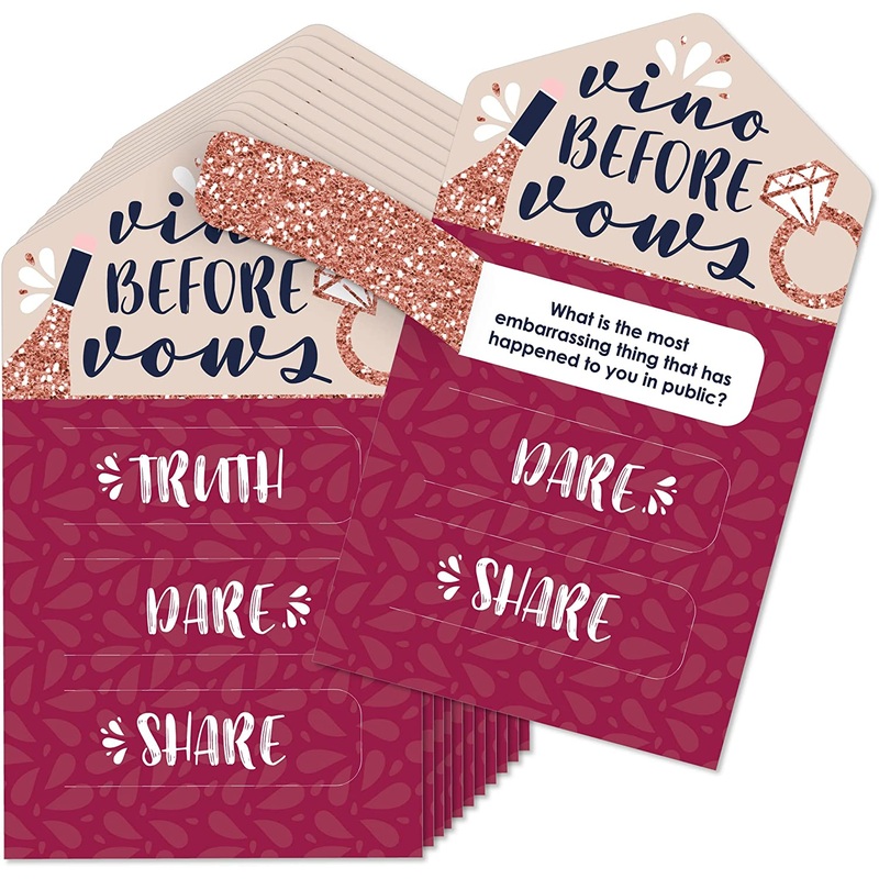 Vino Before Vows - Winery Bridal Shower or Bachelorette Party Custom Game Pickle Cards - Truth, Dare, Share Pull Tabs - Set of 12