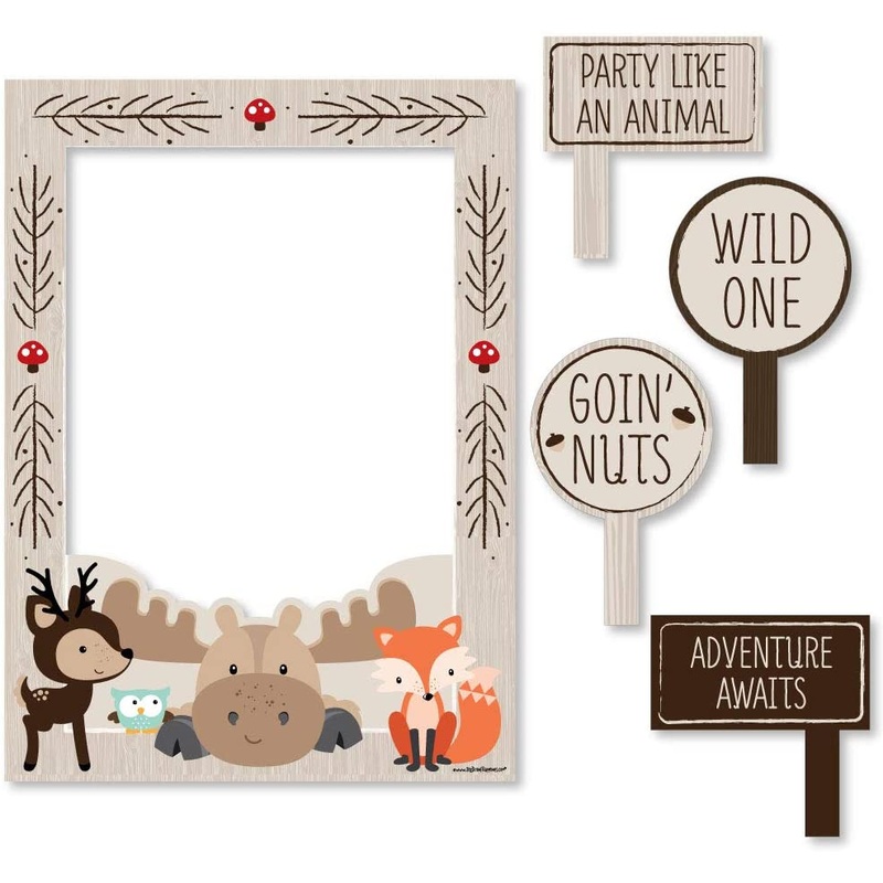 Woodland Creatures - Birthday Party or Baby Shower Selfie Photo Booth Picture Frame & Props