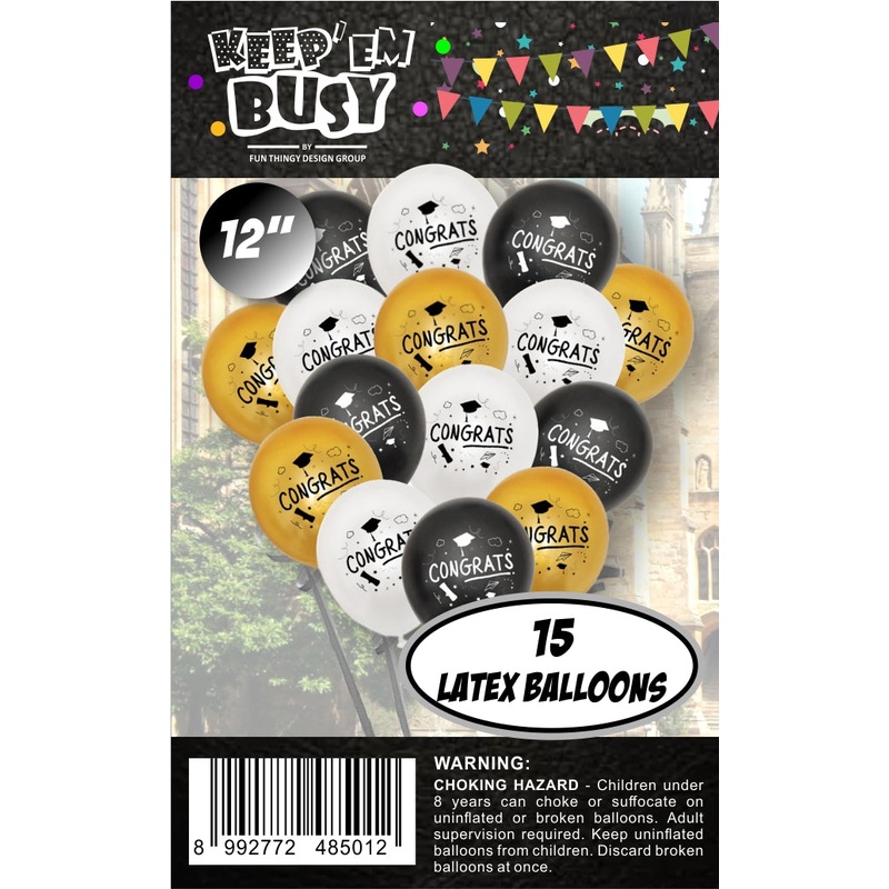 15 Pieces Graduation Latex Balloons - With Helium