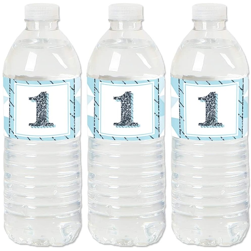 1st Birthday Boy - Fun to be One - First Birthday Party Water Bottle Sticker Labels - Set of 20