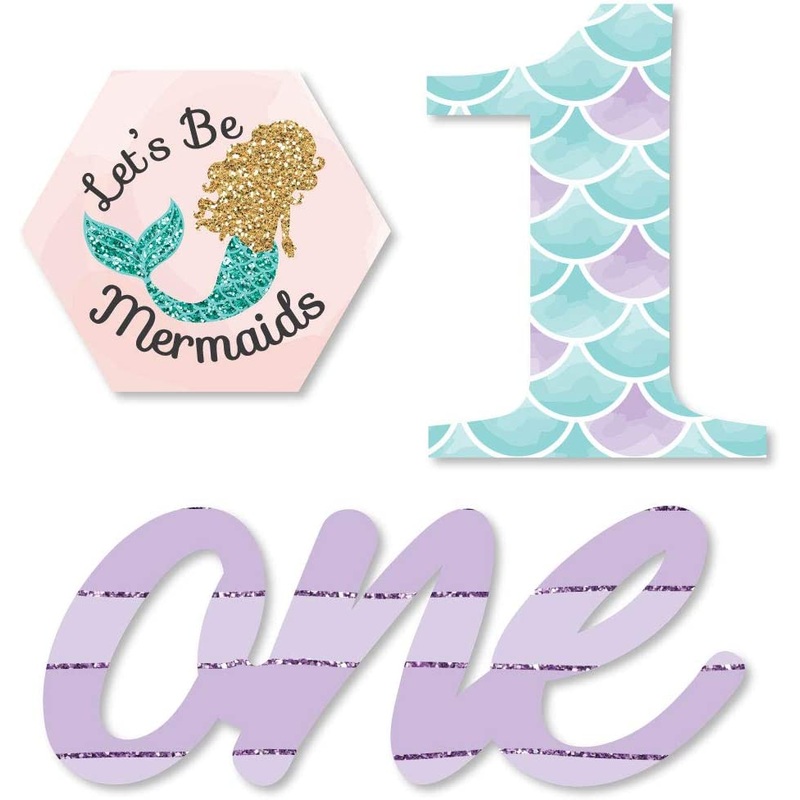 1st Birthday Let's Be Mermaids - DIY Shaped First Birthday Party Cut-Outs - 24 Count