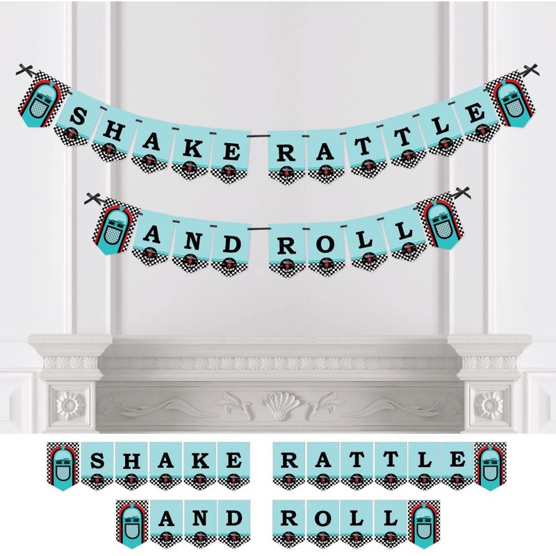 50's Sock Hop - 1950s Party Bunting Banner - Rock N Roll Party Decorations - Shake Rattle and Roll