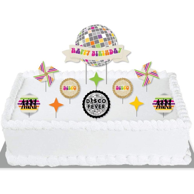 70s Disco - 1970s Disco Fever Birthday Party Cake Decorating Kit - Happy Birthday Cake Topper Set - 11 Pieces