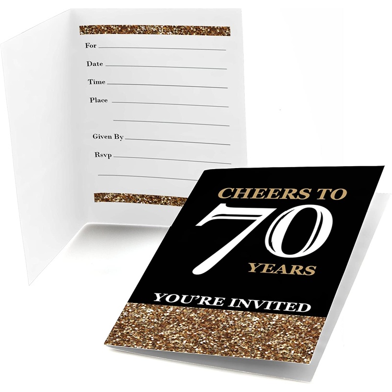 Adult 70th Birthday - Gold - Fill-In Birthday Party Invitations (8 count)
