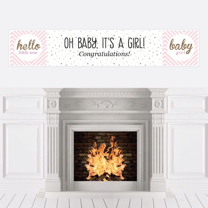 Hello Little One - Pink and Gold - Girl Baby Shower Decorations Party Banner