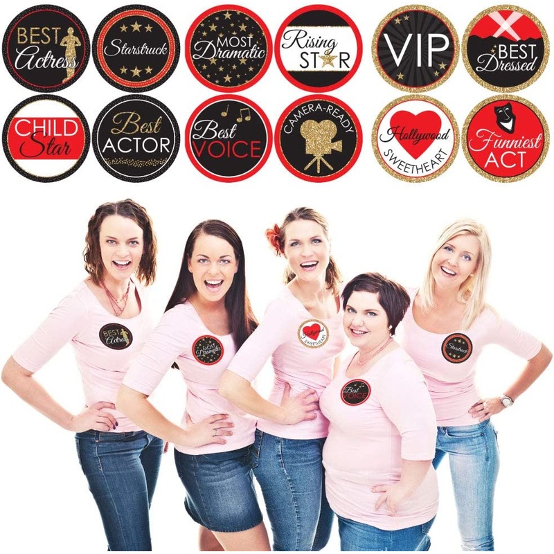 Red Carpet Hollywood - Movie Night Party Funny Name Tags - Award Party Badges Sticker Set of 12