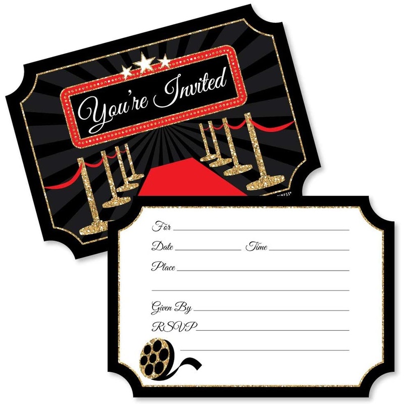 Red Carpet Hollywood - Shaped Fill-In Invitations - Movie Night Party Invitation Cards with Envelopes - Set of 12