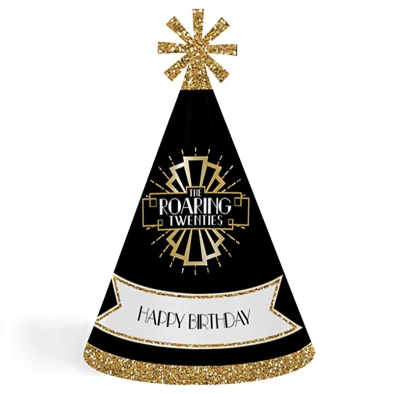 Roaring 20's - Cone Happy Birthday Party Hats for Kids and Adults - Set of 8