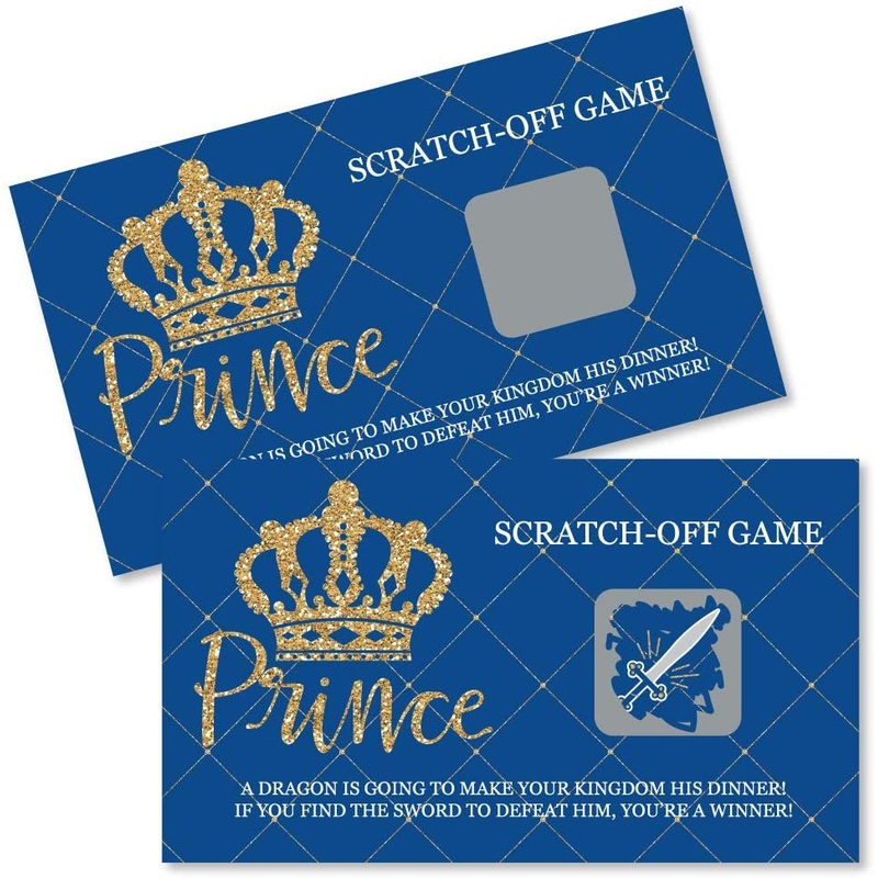 Royal Prince Charming - Baby Shower or Birthday Party Game Scratch Off Cards - 22 Count