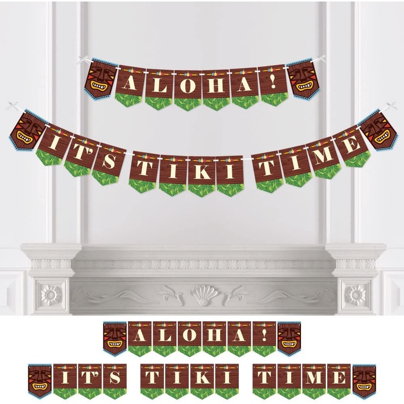 Tiki Luau - Party Bunting Banner - Tropical Hawaiian Summer Party Decorations - Aloha It's Tiki Time