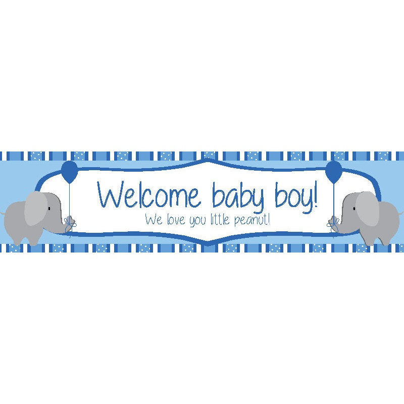 Welcome Baby Boy Banner with Elephants