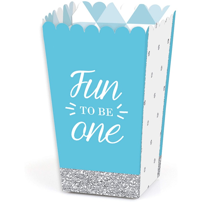 1st Birthday Boy - Fun to be One - First Birthday Party Favor Popcorn Treat Boxes - Set of 12