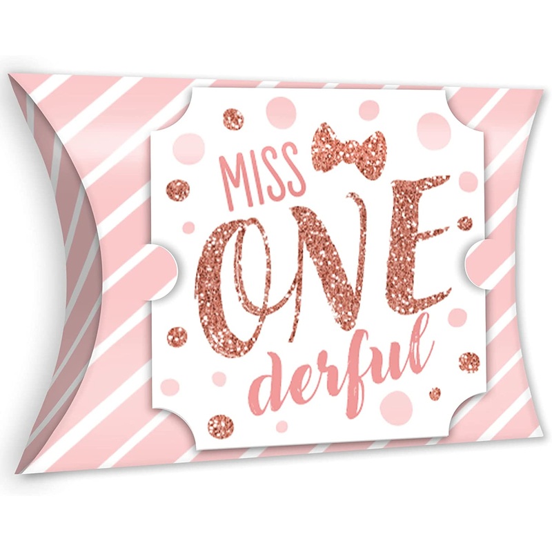 1st Birthday Little Miss Onederful - Favor Gift Boxes - Girl First Birthday Party Large Pillow Boxes - Set of 12
