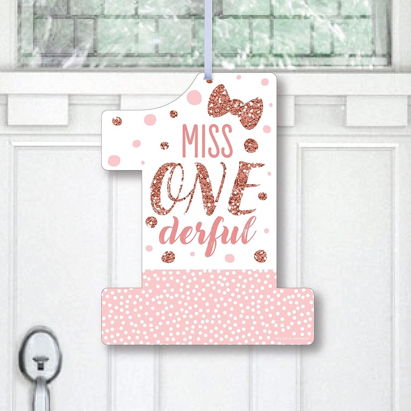1st Birthday Little Miss Onederful - Hanging Porch Girl First Birthday Party Outdoor Decorations - Front Door Decor - 1 Piece Sign