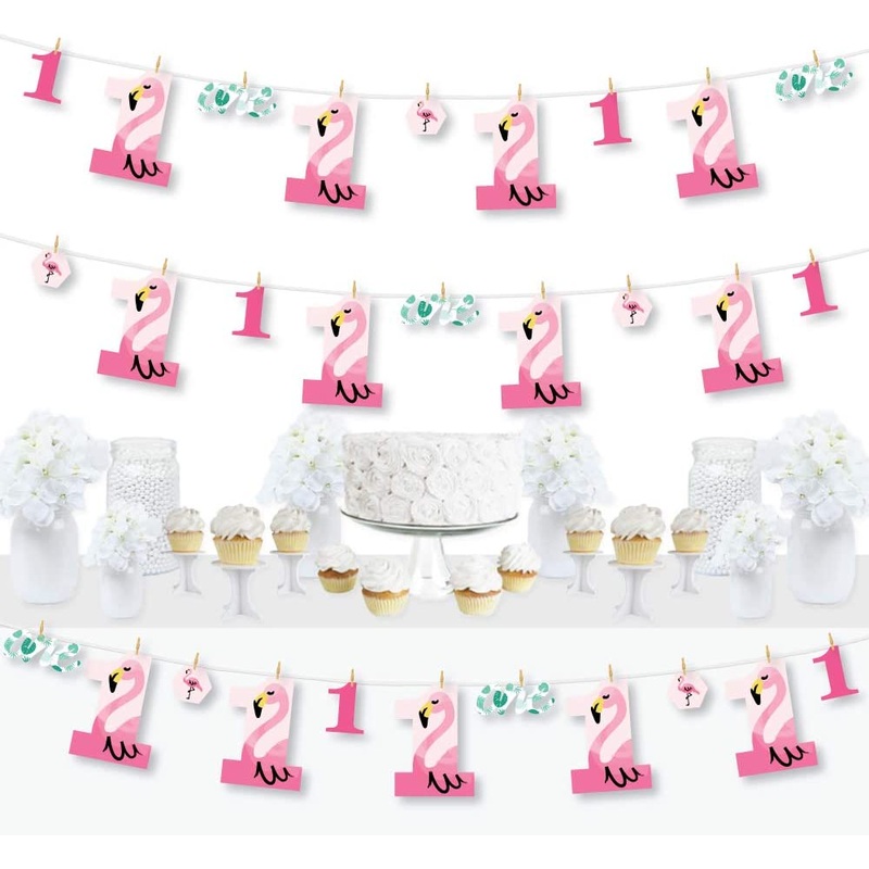 1st Birthday Pink Flamingo - First Birthday Party DIY Decorations - Clothespin Garland Banner - 44 Pieces