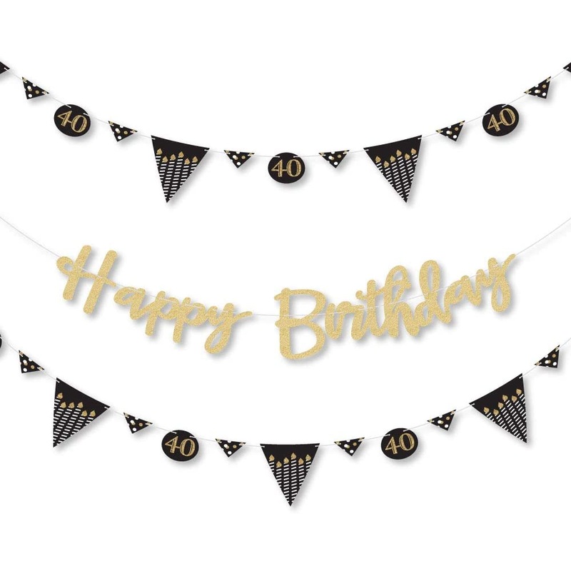 Adult 40th Birthday - Gold - Birthday Party Letter Banner Decoration - 36 Banner Cutouts - No-Mess Real Gold Glitter Happy Birthday Banner Letters