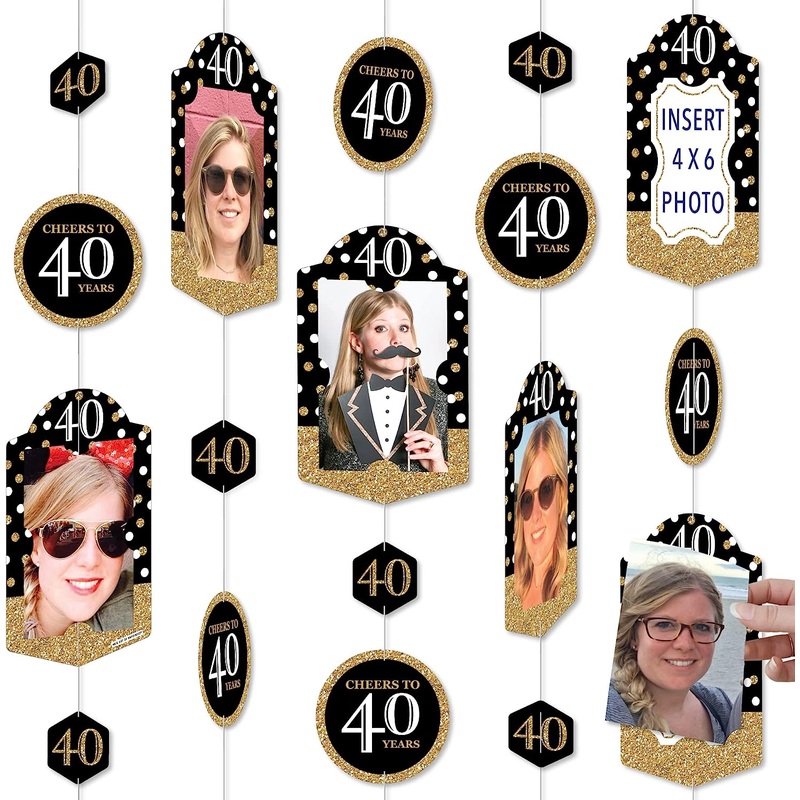 Adult 40th Birthday - Gold - Birthday Party Vertical Photo Garland 35 Pieces